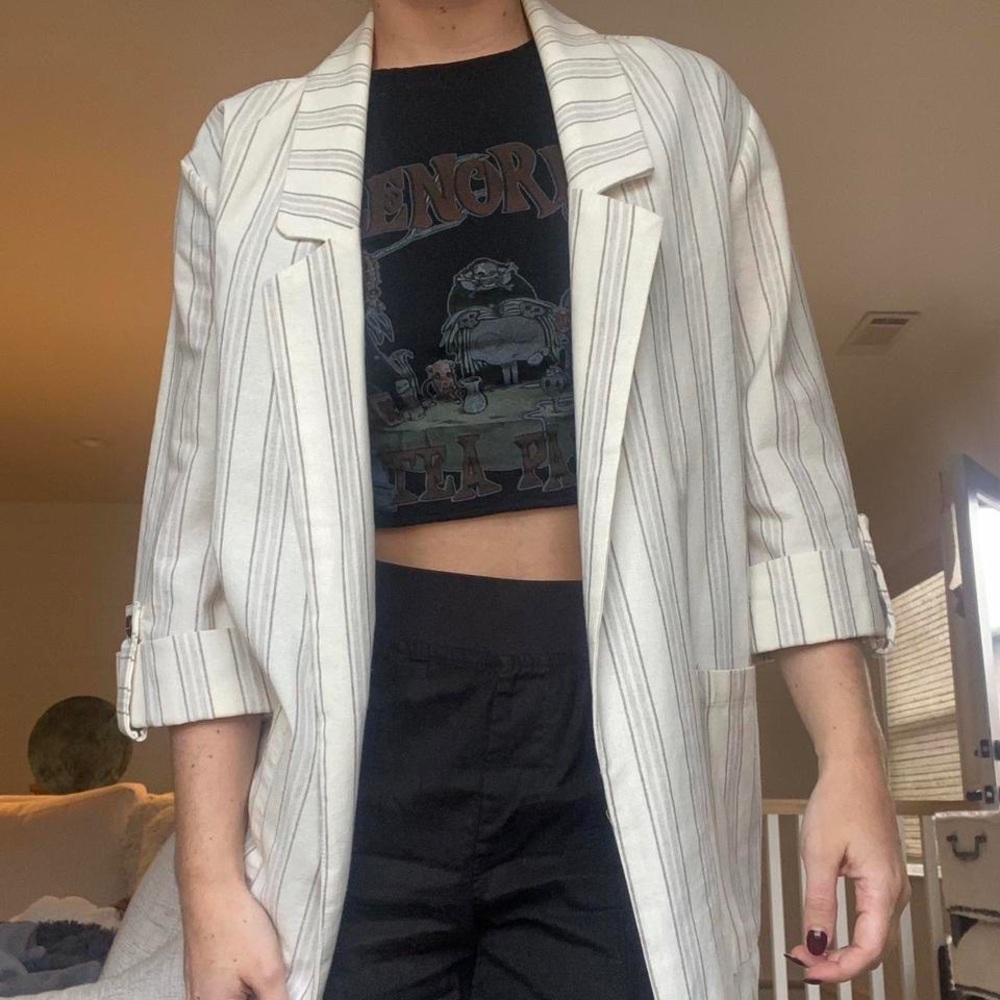 pull&bear striped linen blazer xs